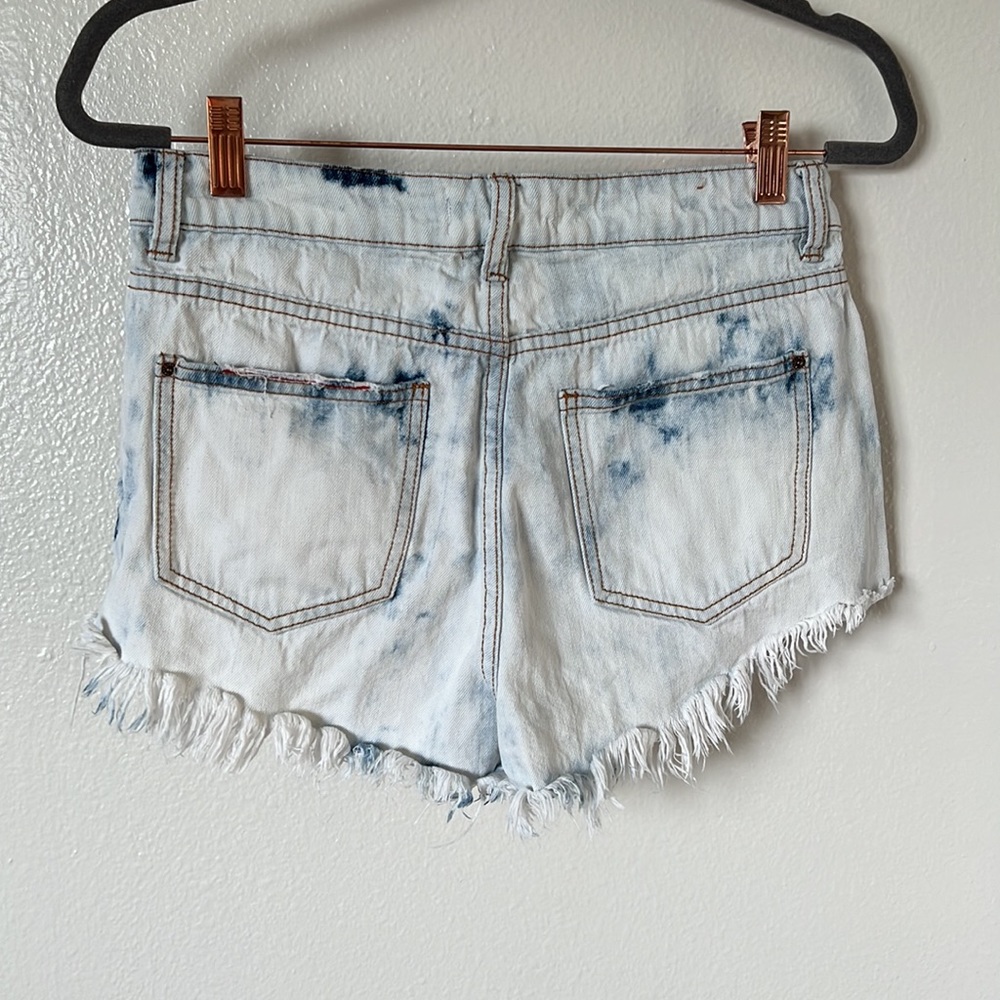 Angel Kiss Bleach-Dyed Distressed Jean Shorts - Picture 4 of 5